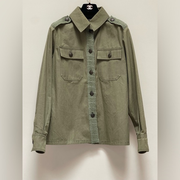 Chanel Military Denim Tweed Utility Jacket 36 - Picture 3 of 5